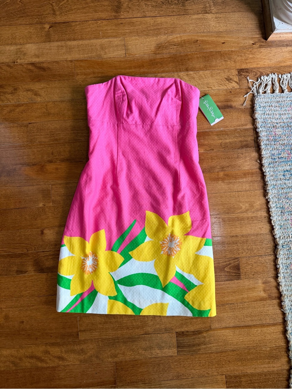 Lily Pulitzer Franco Hotty Pink Dancing Daffodils Strapless Dress